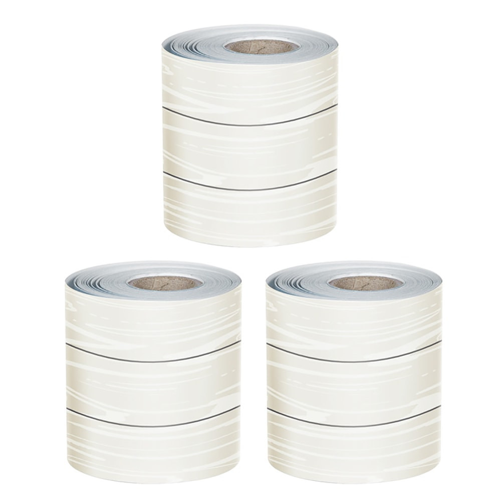 EDUCATORS RESOURCE CD-108498-3 Carson Dellosa Rolled Straight Bulletin Board Borders, White Wood Grain, 65ft Per Roll, Pack Of 3 Rolls