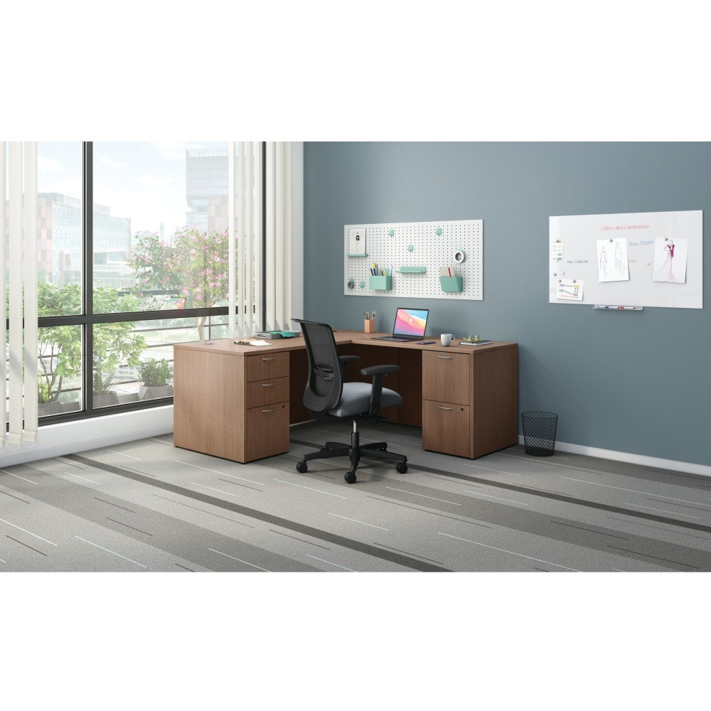 HON HONMOD074  Mod 66inW L-Station Computer Desk With Double-Pedestal, Sepia Walnut