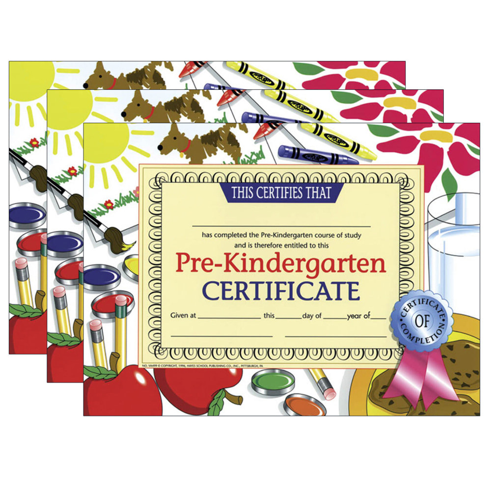 EDUCATORS RESOURCE H-VA499-3 Hayes Publishing Pre-Kindergarten Certificate, 8.5in x 11in, 30 Per Pack, Set Of 3 Packs