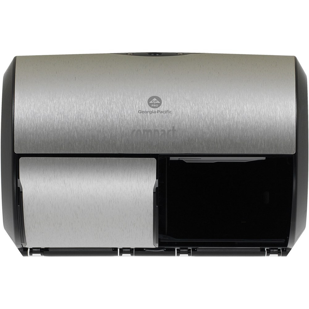 GEORGIA-PACIFIC CORPORATION GPC59206 Georgia-Pacific Compact II Side-By-Side Double-Roll Toilet Paper Dispenser, 7 1/8inH x 10 1/8inW x 6 3/4ft-d, Brushed Steel
