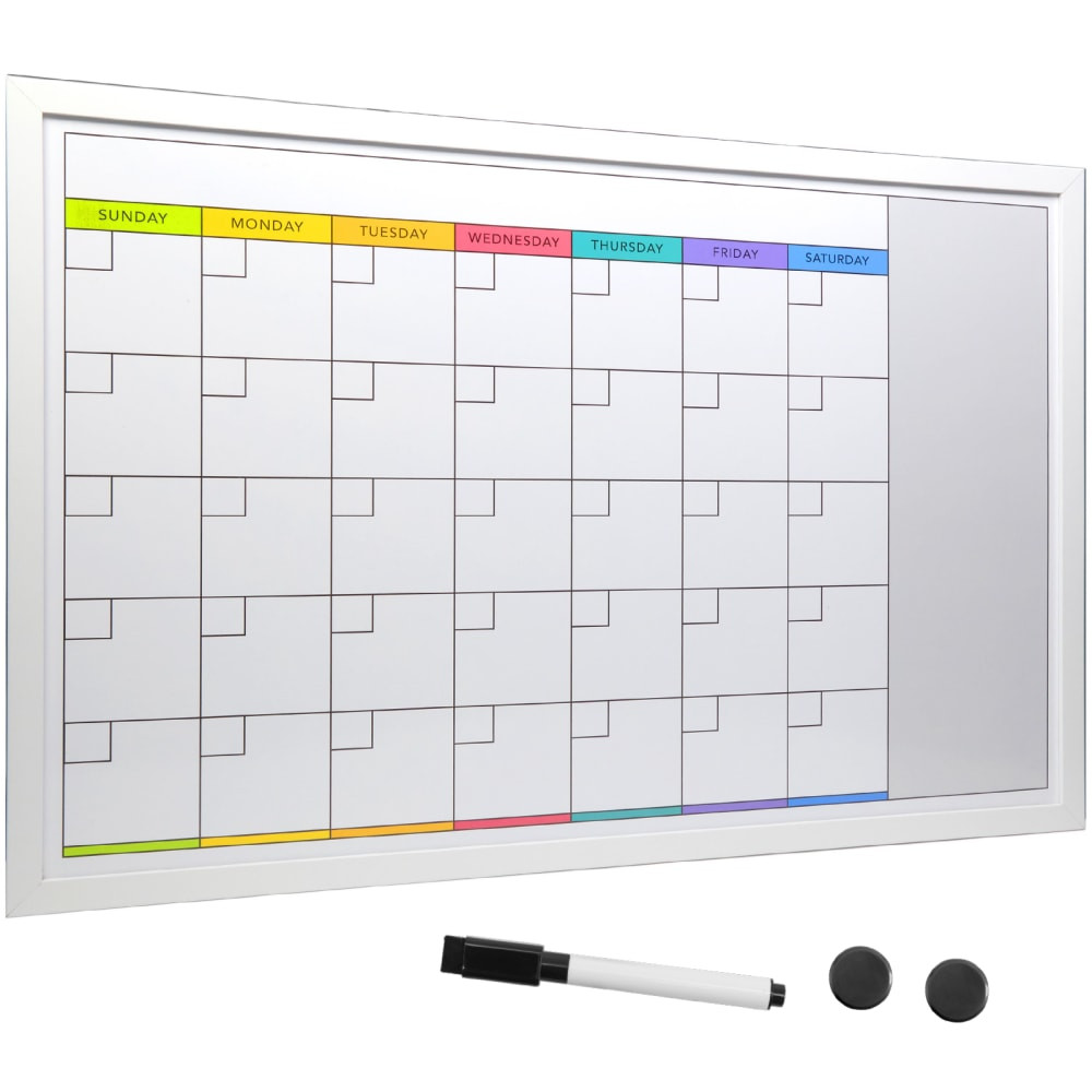 GENERAL PRINTING & DESIGN, INC. EGP-HD-0315 Excello Global Products Magnetic Dry-Erase Monthly Calendar Whiteboard, Porcelain, 20in x 30in, White Wood Frame