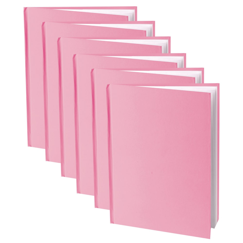 EDUCATORS RESOURCE ASH10715-6 Young Authors Hardcover Blank Book, 11inH x 8-1/2inW Portrait, 14 Sheets/28 Pages, Pink Cover, White Pages, Pack Of 6