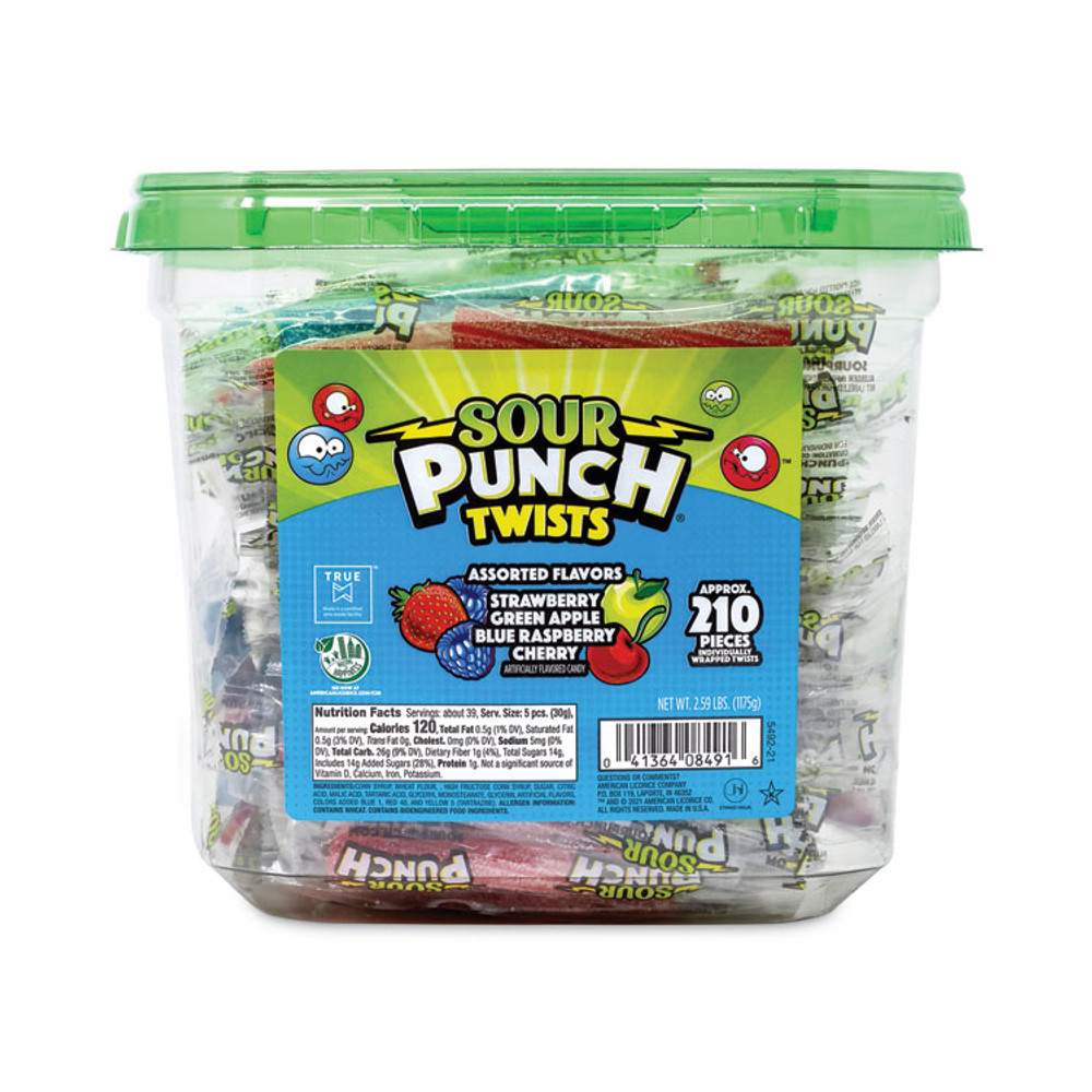 AMERICAN LICORICE COMPANY Sour Punch® 20916848 Twists, Variety, 2.59 lb Tub, Approx. 210 Pieces