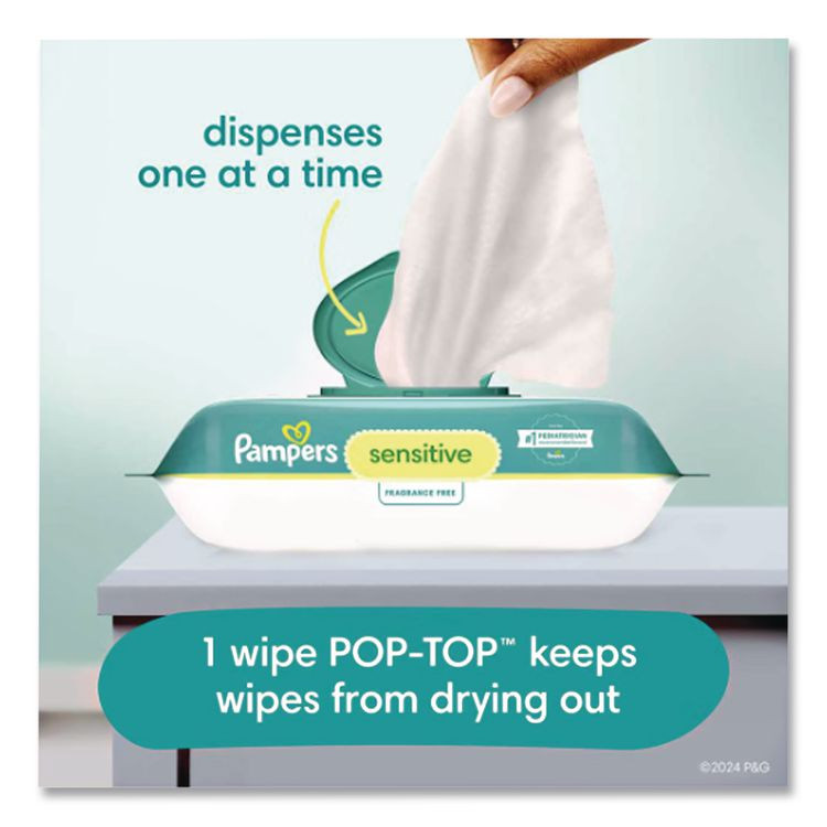 PROCTER & GAMBLE Pampers® 87076EA Sensitive Baby Wipes, 1-Ply, 6.8 x 7, Unscented, White, 56/Pack