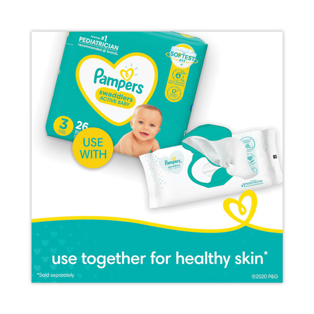 PROCTER & GAMBLE Pampers® 87076EA Sensitive Baby Wipes, 1-Ply, 6.8 x 7, Unscented, White, 56/Pack