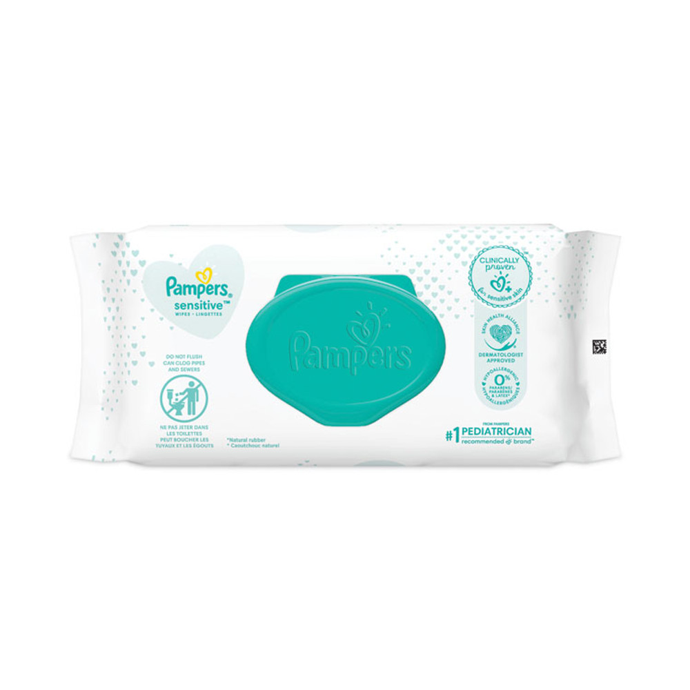 PROCTER & GAMBLE Pampers® 87076EA Sensitive Baby Wipes, 1-Ply, 6.8 x 7, Unscented, White, 56/Pack