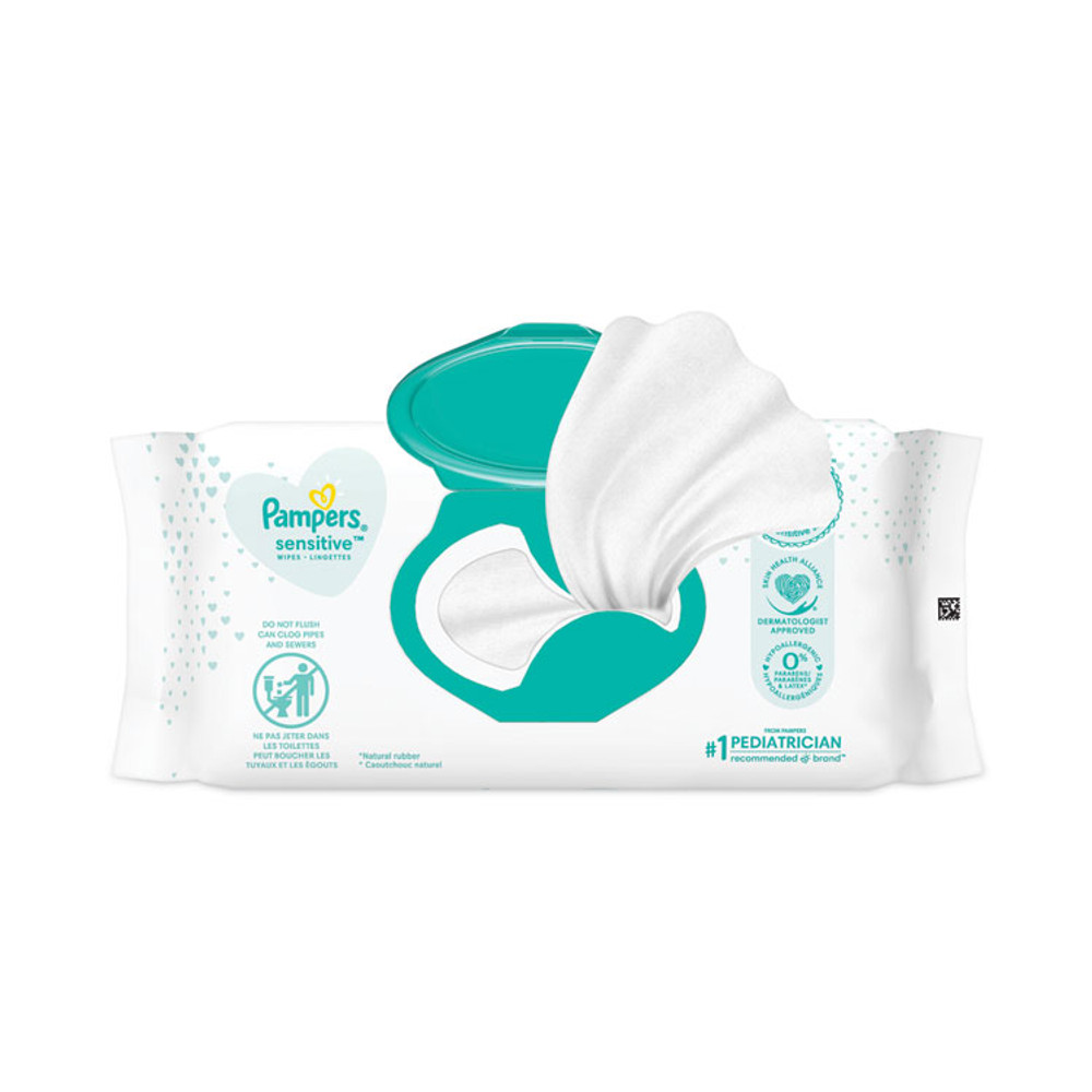 PROCTER & GAMBLE Pampers® 87076EA Sensitive Baby Wipes, 1-Ply, 6.8 x 7, Unscented, White, 56/Pack