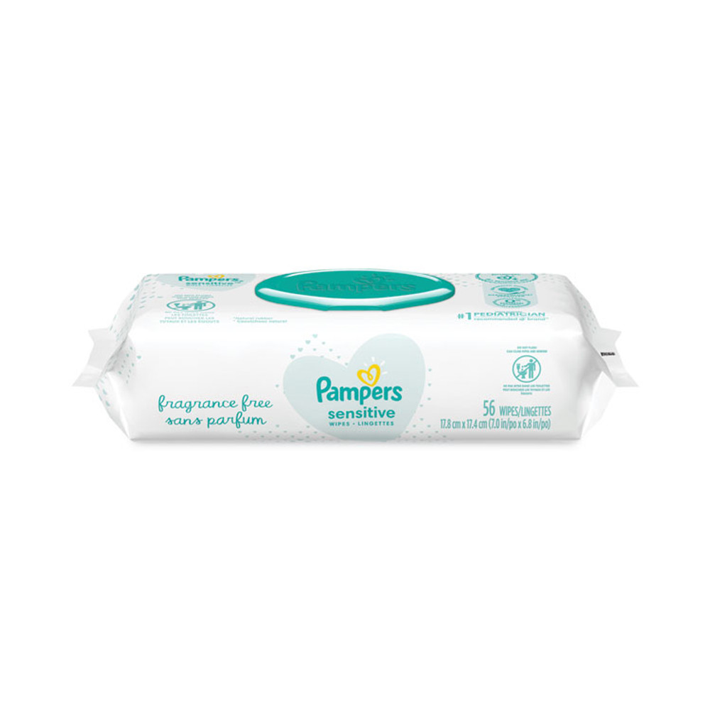 PROCTER & GAMBLE Pampers® 87076EA Sensitive Baby Wipes, 1-Ply, 6.8 x 7, Unscented, White, 56/Pack