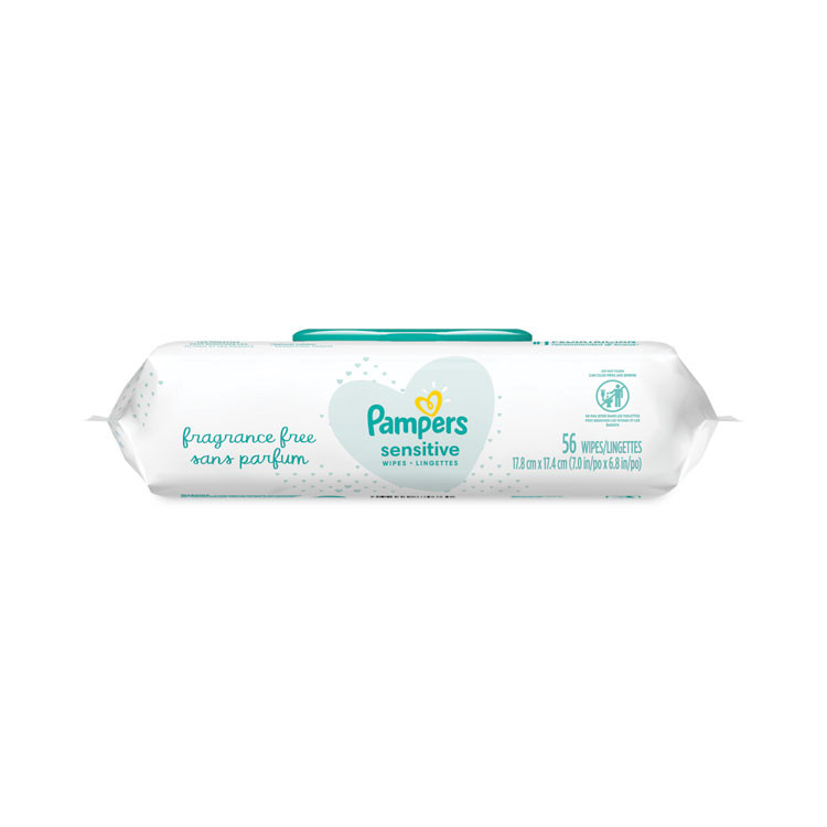 PROCTER & GAMBLE Pampers® 87076EA Sensitive Baby Wipes, 1-Ply, 6.8 x 7, Unscented, White, 56/Pack
