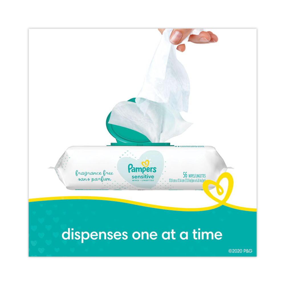 PROCTER & GAMBLE Pampers® 87076EA Sensitive Baby Wipes, 1-Ply, 6.8 x 7, Unscented, White, 56/Pack
