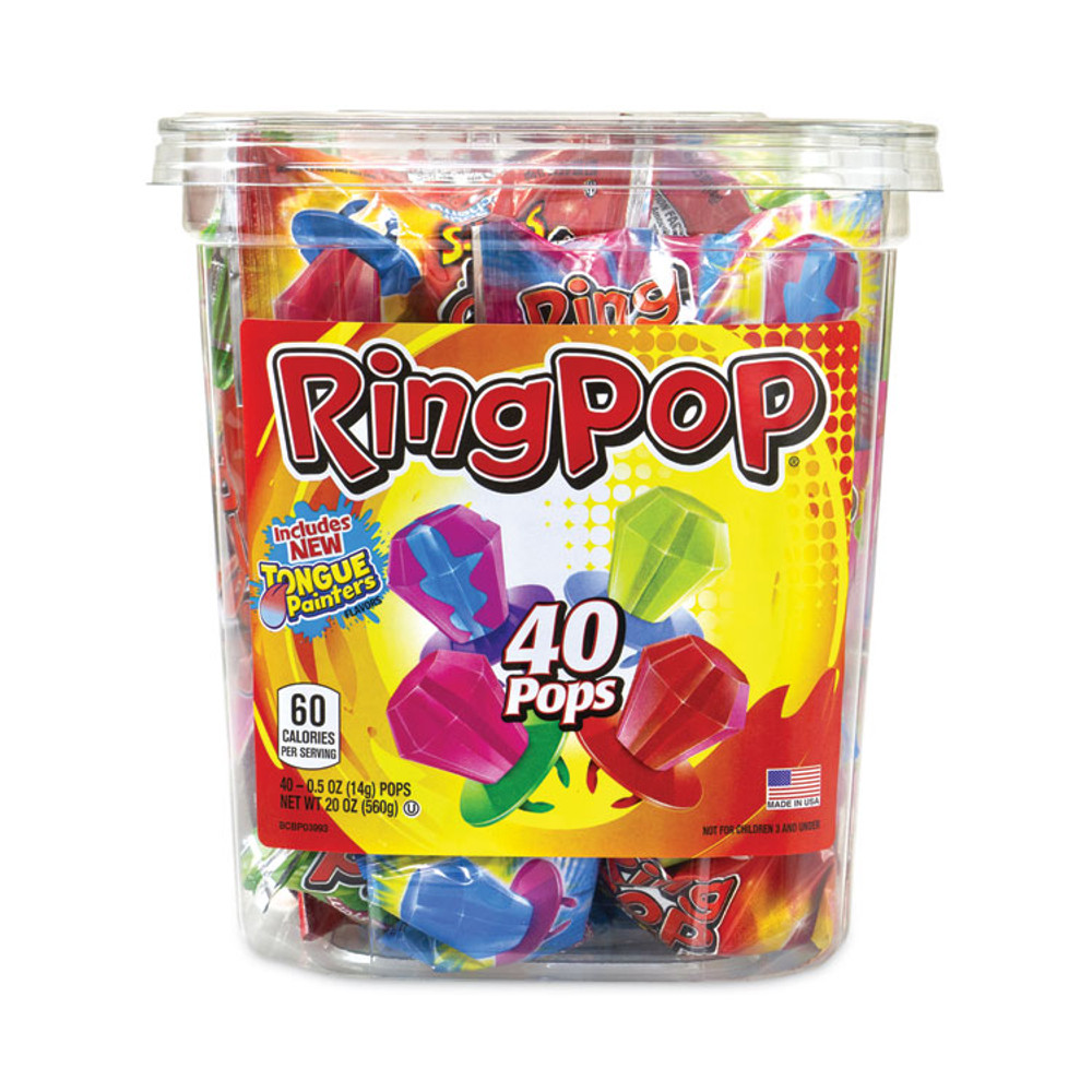 THE TOPPS COMPANY Bazooka® 22000013 Ring Pop Lollipops, Assorted Flavors, 0.5 oz, 40 Piece Tub