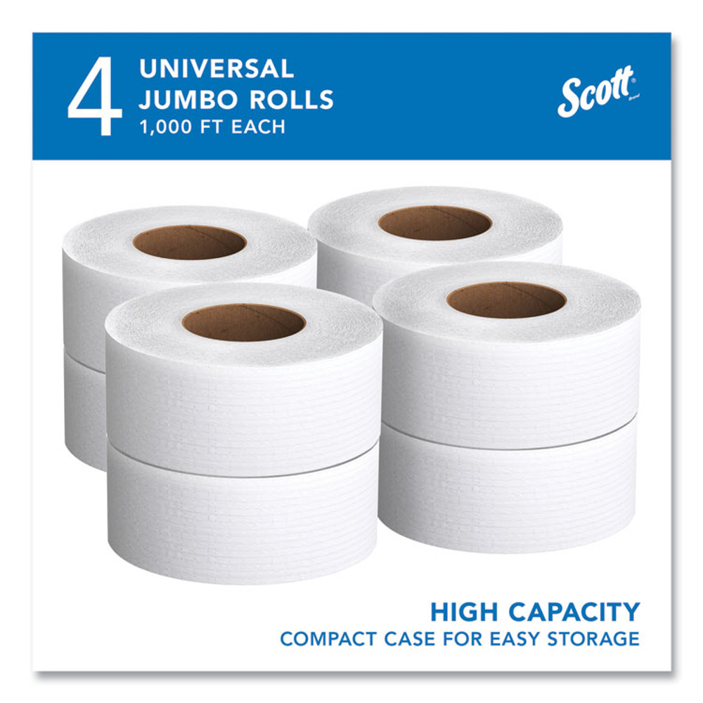 KIMBERLY-CLARK PROFESSIONAL Scott® 03148 Essential JRT Jumbo Roll Bathroom Tissue, Septic Safe, 2-Ply, 3.55" x 1,000 ft, White, 4 Rolls/Carton