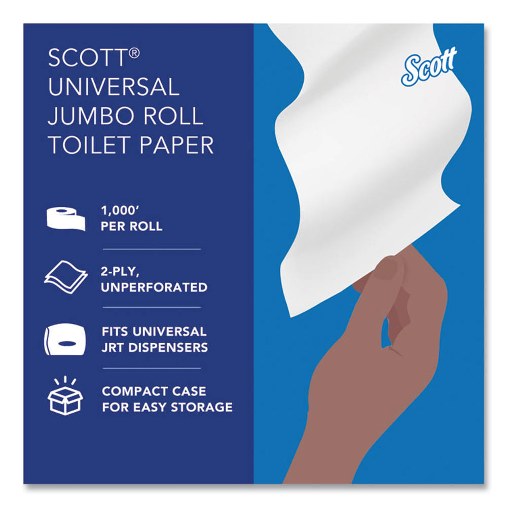 KIMBERLY-CLARK PROFESSIONAL Scott® 03148 Essential JRT Jumbo Roll Bathroom Tissue, Septic Safe, 2-Ply, 3.55" x 1,000 ft, White, 4 Rolls/Carton