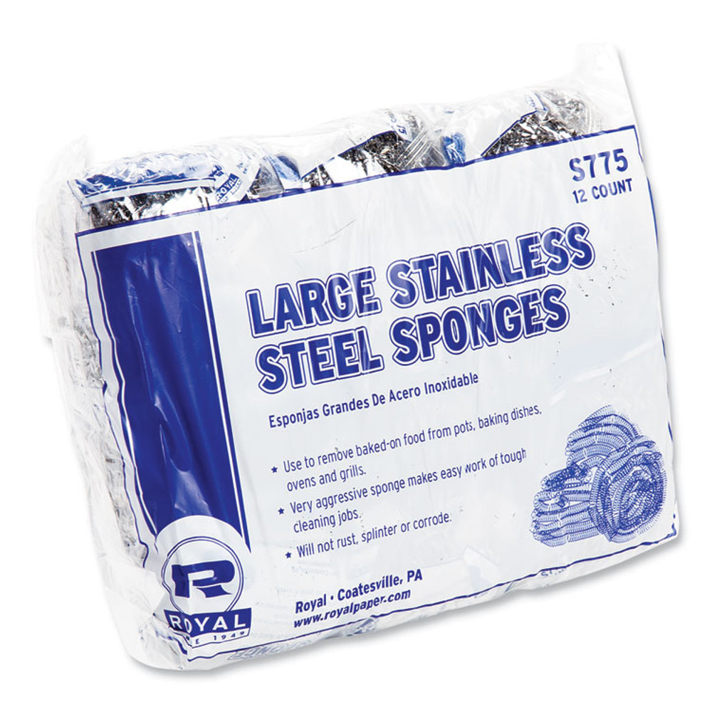 AMERCAREROYAL S775/6 Stainless Steel Sponge, Polybagged, 1.75 oz, Gray, 12/Pack, 6 Packs/Carton
