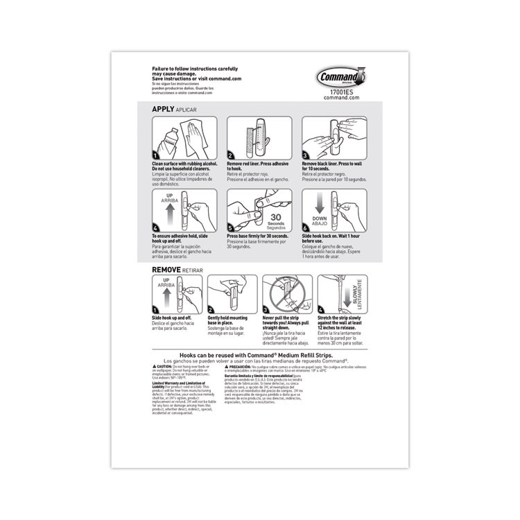 3M/COMMERCIAL TAPE DIV. Command™ 17001S37NA Medium Utility Hooks, Plastic, White, Supports 3 lb, 37/Pack