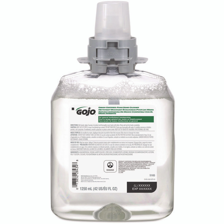 GO-JO INDUSTRIES GOJO® 516504CT Green Certified Foam Hand Cleaner Refill, Unscented, 1,250 mL, 4/Carton