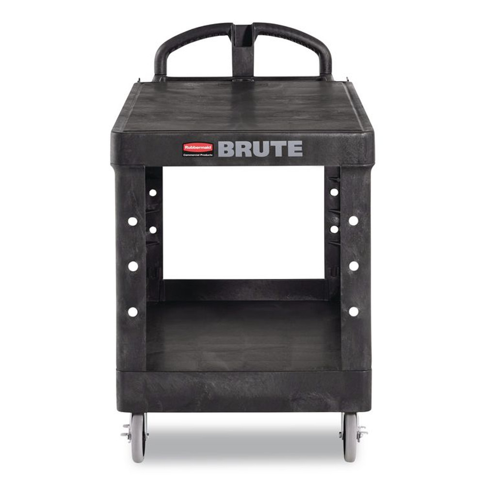 RUBBERMAID COMMERCIAL PROD. 4545 BLA Heavy-Duty Utility Cart with Flat Shelves, Plastic, 2 Shelves, 500 lb Capacity, 25.25" x 54" x 36", Black