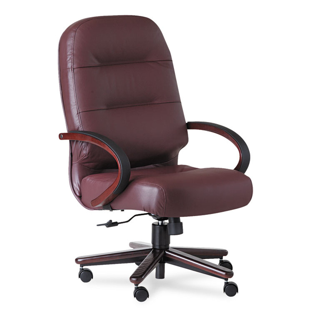 HON COMPANY 2191NSR69 Pillow-Soft 2190 Series Executive High-Back Chair, Supports 250 lb, 16.75" to 21.25" Seat, Burgundy Seat/Back, Mahogany Base