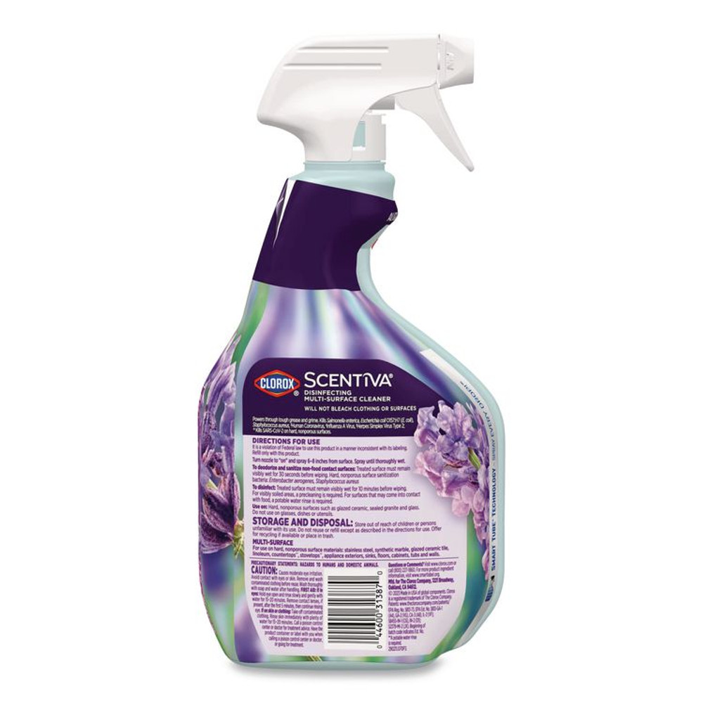 CLOROX SALES CO. 60523CT Scentiva Disinfecting Multi-Surface Cleaner, Bleach Free, Lavender and Jasmine, 32 oz Spray Bottle, 9/Carton