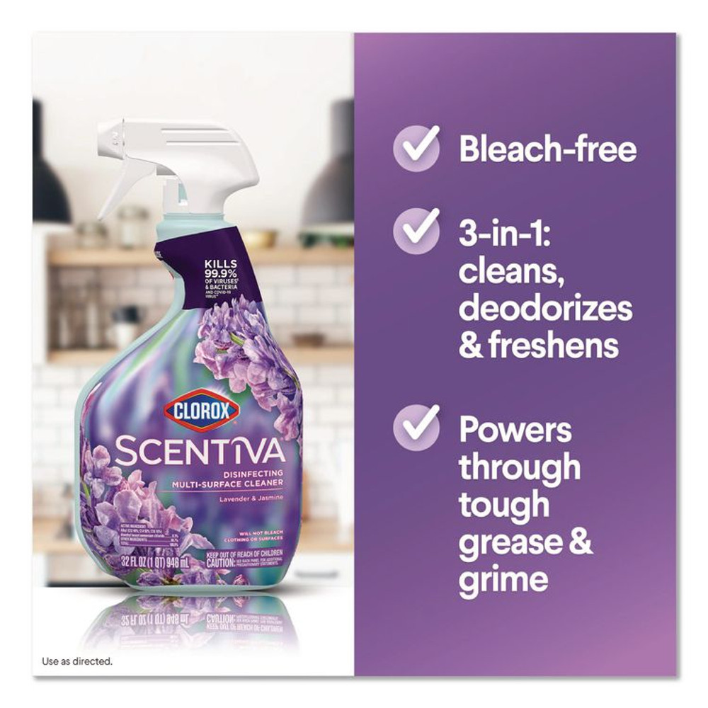 CLOROX SALES CO. 60523CT Scentiva Disinfecting Multi-Surface Cleaner, Bleach Free, Lavender and Jasmine, 32 oz Spray Bottle, 9/Carton
