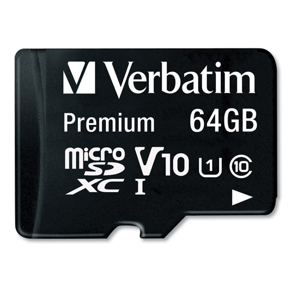 VERBATIM CORPORATION 44084 64GB Premium microSDXC Memory Card with Adapter, UHS-I V10 U1 Class 10, Up to 90MB/s Read Speed
