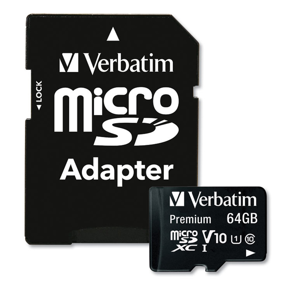 VERBATIM CORPORATION 44084 64GB Premium microSDXC Memory Card with Adapter, UHS-I V10 U1 Class 10, Up to 90MB/s Read Speed