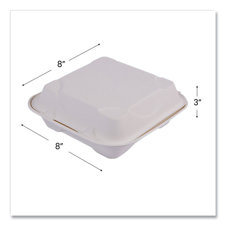 ECO-PRODUCTS,INC. EPHC81NFA Vanguard Renewable and Compostable Sugarcane Clamshells, 8 x 8 x 3, White, 200/Carton