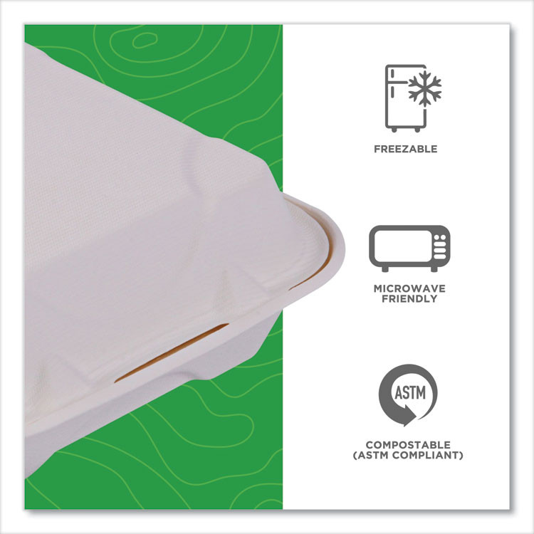 ECO-PRODUCTS,INC. EPHC81NFA Vanguard Renewable and Compostable Sugarcane Clamshells, 8 x 8 x 3, White, 200/Carton