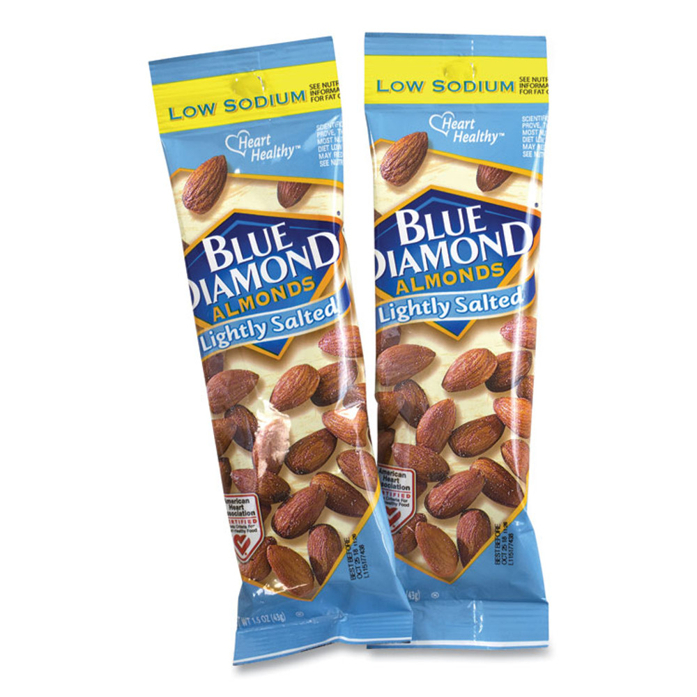 BLUE DIAMOND GROWERS 22000736 Low Sodium Lightly Salted Almonds, 1.5 oz Tube, 12 Tubes/Carton