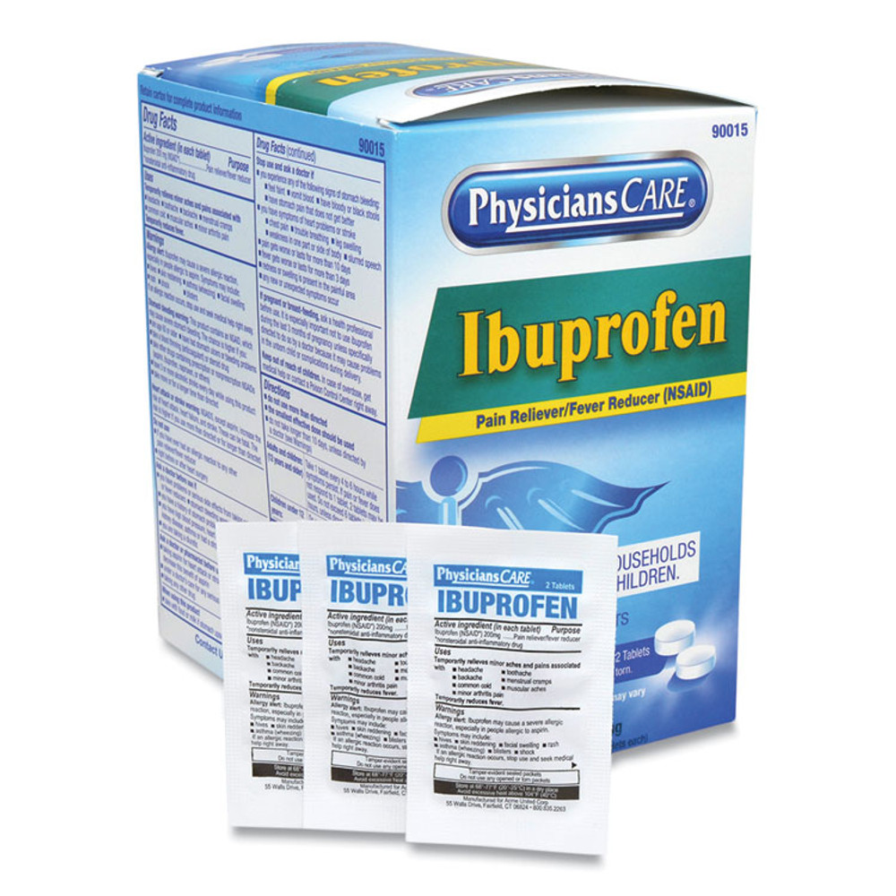 ACME UNITED CORPORATION PhysiciansCare® 90015 Ibuprofen Medication, Two-Pack, 50 Packs/Box