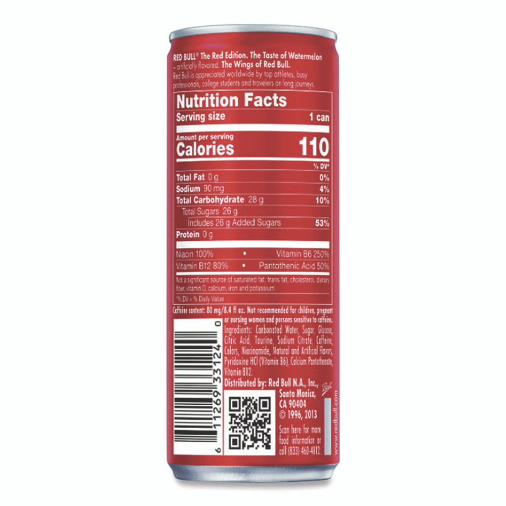 RED BULL GMBH RBD45448 The Red Edition Energy Drink, Watermelon, 8.4 oz Can, 24/Carton
