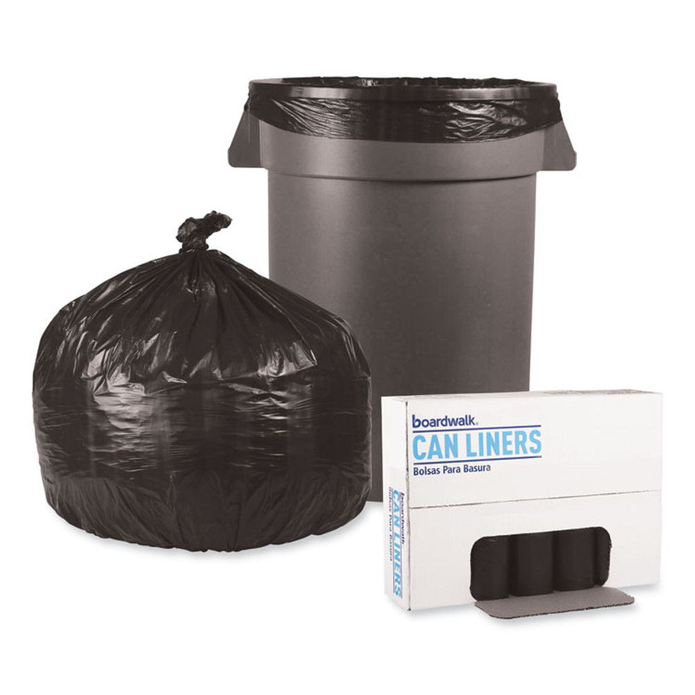 BOARDWALK 3339H Low-Density Waste Can Liners, 33 gal, 0.5 mil, 33" x 39", Black, Perforated Roll, 25 Bags/Roll, 8 Rolls/Carton