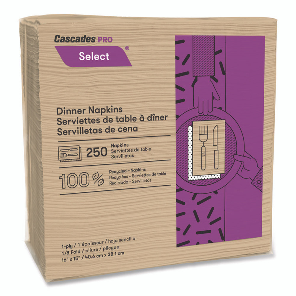 CASCADES TISSUE GROUP PRO N055 Select Dinner Napkins, 1-Ply, 16 x 15.5, Natural Brown, 250/Pack, 12 Packs/Carton