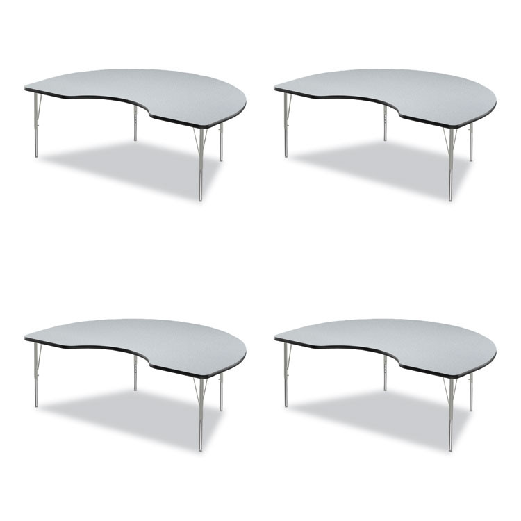 CORRELL, INC. 4872TF1595K4 Adjustable Activity Tables, Kidney Shaped, 72" x 48" x 19" to 29", Gray Top, Black Legs, 4/Pallet
