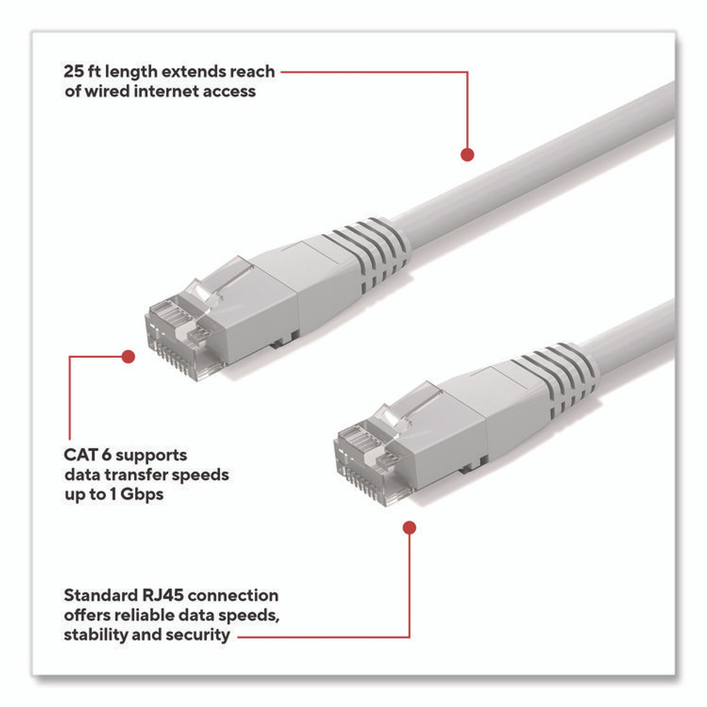 STAPLES BRANDS GROUP TECH ST62446 CAT6 Ethernet Cable, 25 ft, Gray