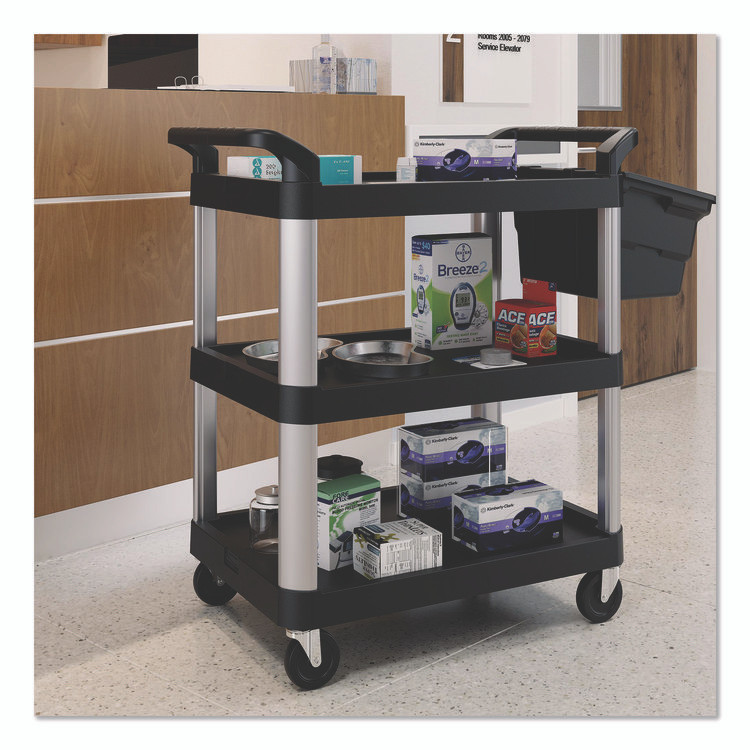 SUNCAST CORPORATION Commercial® RC2030 Three-Shelf Service Cart, Metal/Plastic, 3 Shelves, 300 lb Capacity, 20" x 34" x 37.92", Black