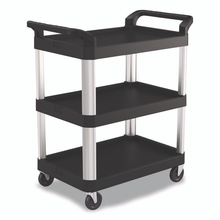 SUNCAST CORPORATION Commercial® RC2030 Three-Shelf Service Cart, Metal/Plastic, 3 Shelves, 300 lb Capacity, 20" x 34" x 37.92", Black