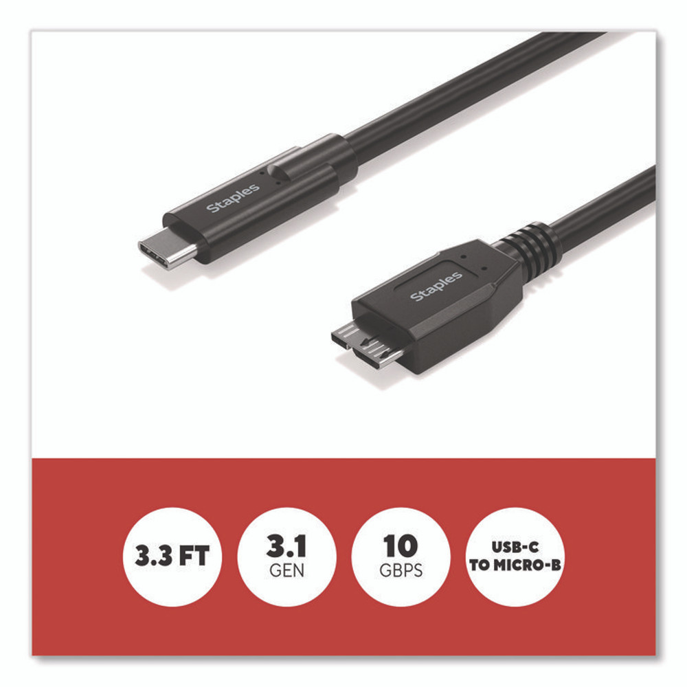 STAPLES BRANDS GROUP TECH ST62445 USB-C to Micro USB Type-B 3.1 Cable, 6 ft, Black