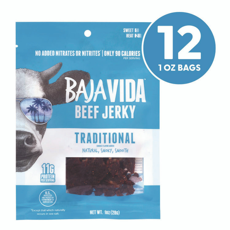 BRANDT BEEF Baja Jerky 22002304 Beef Jerky Traditional Snack Pack, Original, 1 oz Packet, 12/Carton