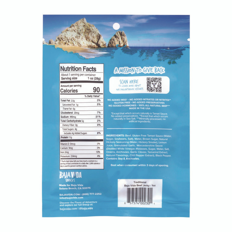 BRANDT BEEF Baja Jerky 22002304 Beef Jerky Traditional Snack Pack, Original, 1 oz Packet, 12/Carton