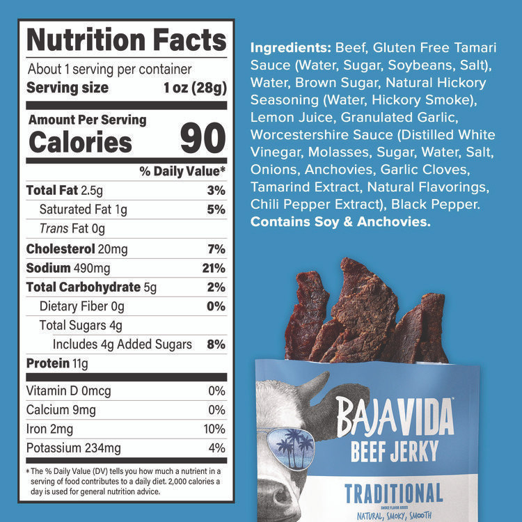 BRANDT BEEF Baja Jerky 22002304 Beef Jerky Traditional Snack Pack, Original, 1 oz Packet, 12/Carton