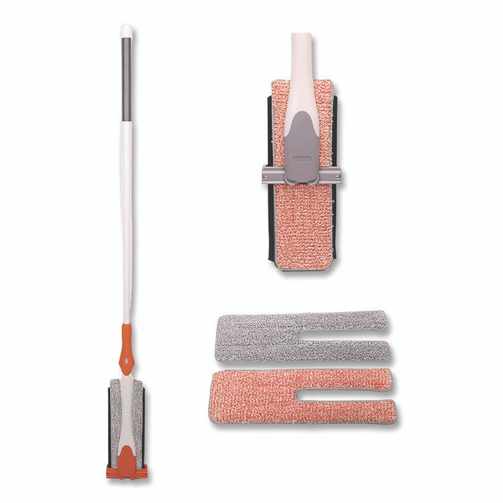 CHAGRINOVATIONS TidyUps TU68166 4-in-1 Squeegee Mop, 4.5 x 14.5 Orange/Gray Microfiber Heads, 53" White/Orange Polyamide/Polyester Handle