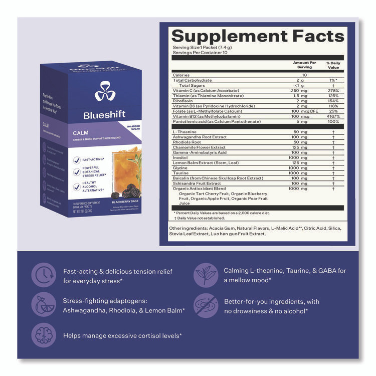 BLUESHIFT NUTRITION 60004169 Variety Pack Drink Mix, Assorted Flavors, Individual Packets, 10/Pack. 4 Packs/Carton