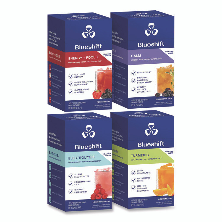 BLUESHIFT NUTRITION 60004169 Variety Pack Drink Mix, Assorted Flavors, Individual Packets, 10/Pack. 4 Packs/Carton