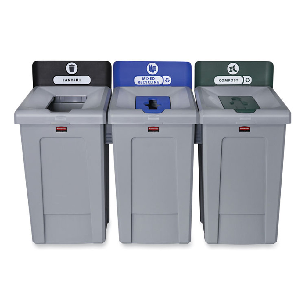 RUBBERMAID COMMERCIAL PROD. 2171555 Slim Jim Recycling Station 1-Stream, Compost Collection Station, 33 gal, Resin, Gray