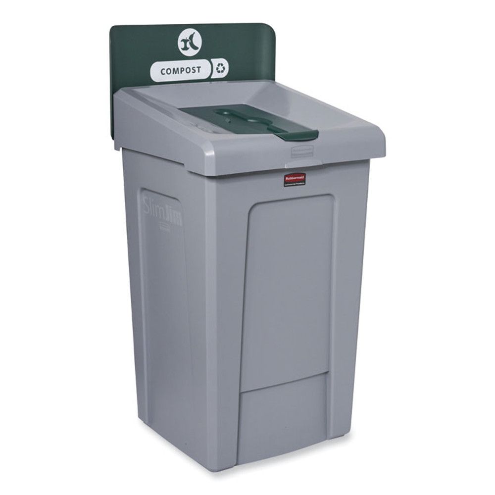 RUBBERMAID COMMERCIAL PROD. 2171555 Slim Jim Recycling Station 1-Stream, Compost Collection Station, 33 gal, Resin, Gray