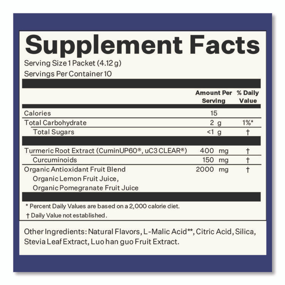 BLUESHIFT NUTRITION 60004166 Turmeric Citrus Medley Drink Mix, Citrus Medley Flavor, 0.16 oz Packets, 10/Pack, 2 Packs/Carton