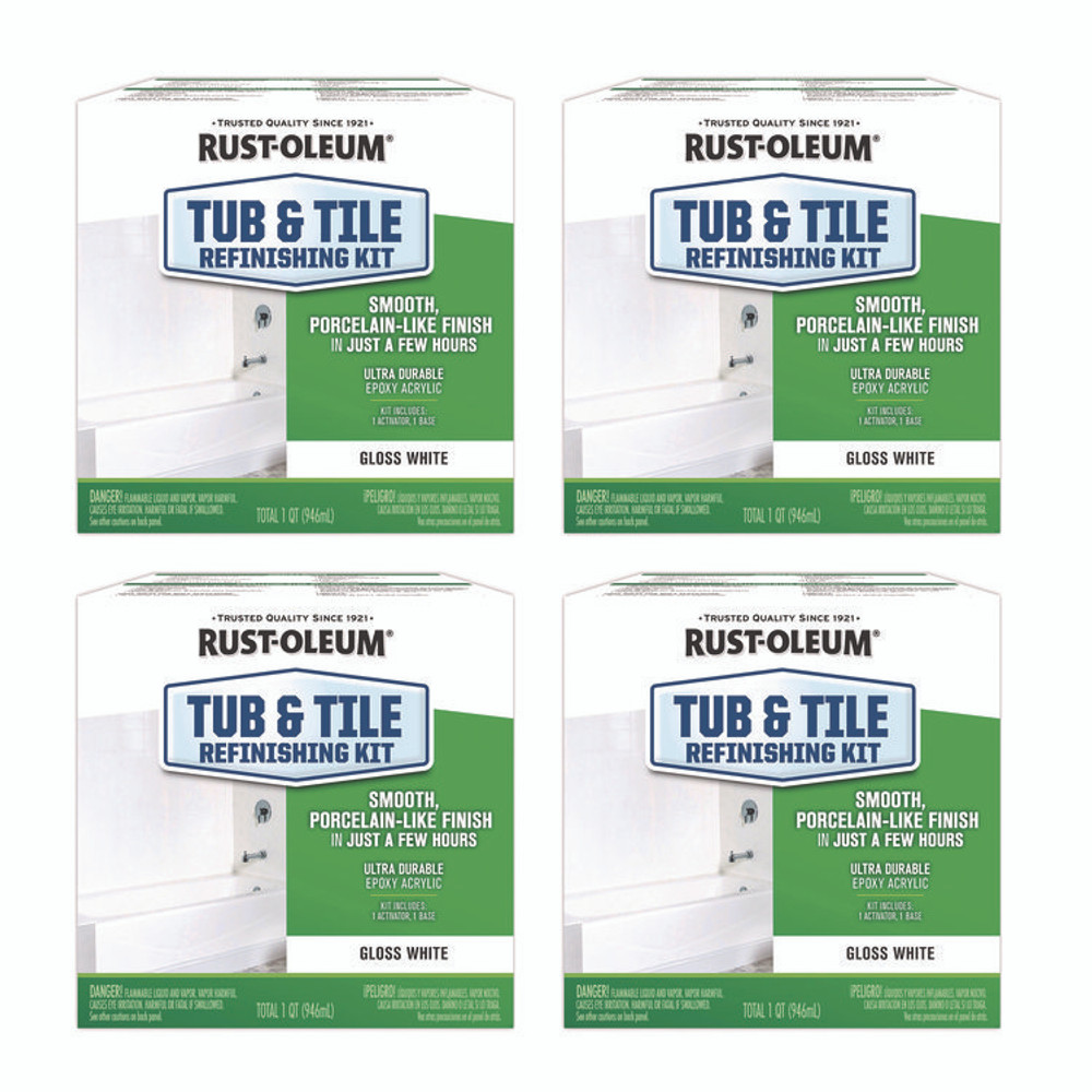 RUST-OLEUM CORPORATION 384165 Specialty Tub and Tile Refinishing Kit, Gloss White, Quart, 4 Kits/Carton