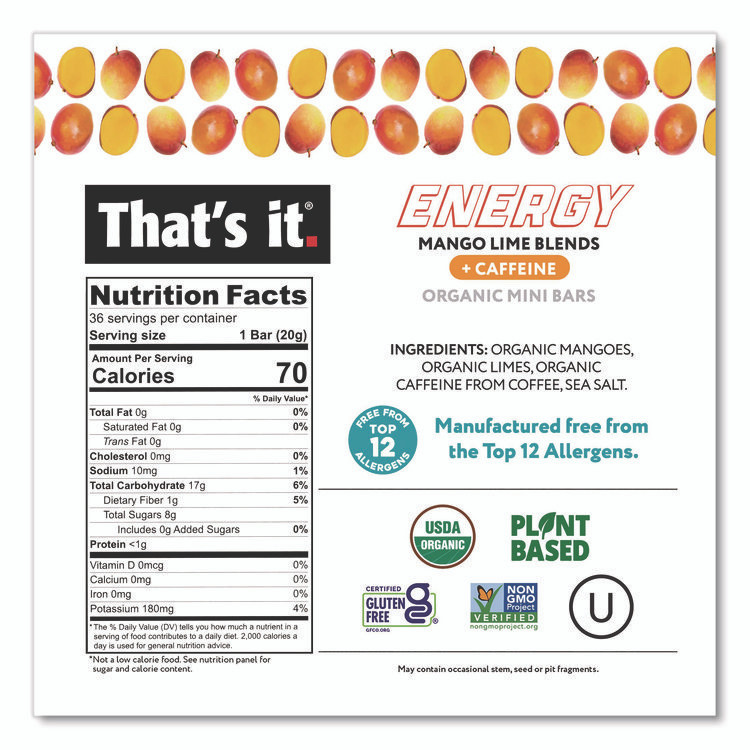 1908 BRANDS That’s it.® 22002520 Organic Energy Bars, Mango Lime, 0.7 oz Bar, 36/Box