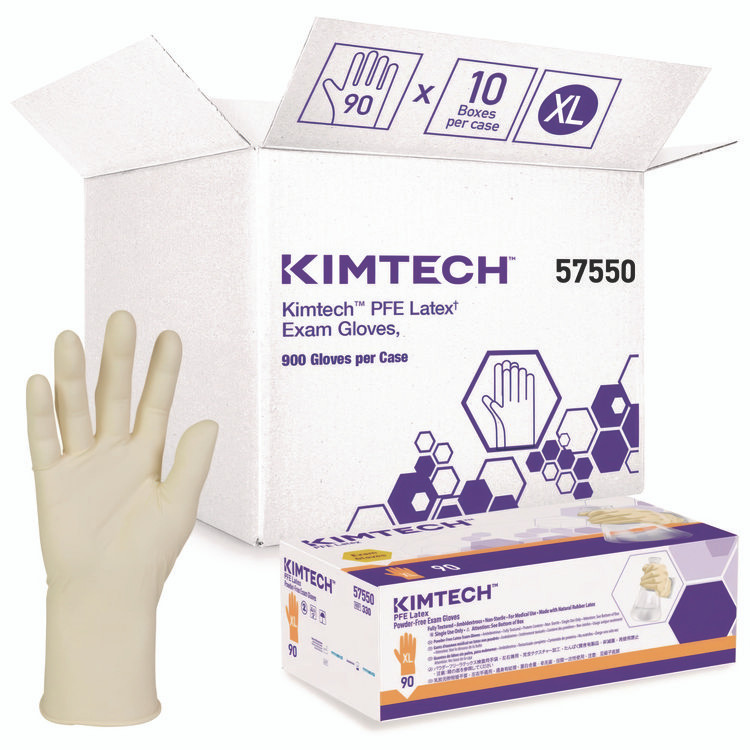 KIMBERLY-CLARK PROFESSIONAL Kimtech™ 57550 PFE Latex Exam Gloves, Powder-Free, X-Large, 6.3 mil Thick, 9.5" Long, Natural, 1,000/Carton